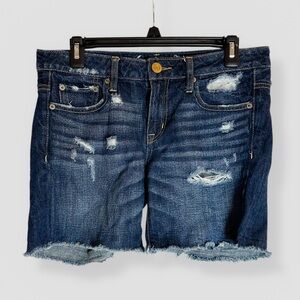 American Eagle Size 2 Live Your Life Distressed Blue Jean Shorts Raw Hem Casual